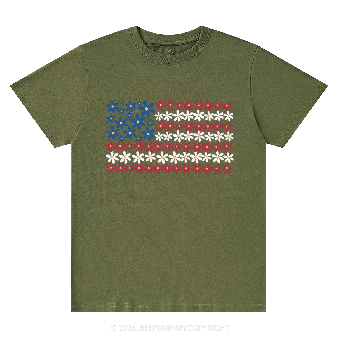 Floral American Flag 4th of July T-Shirts