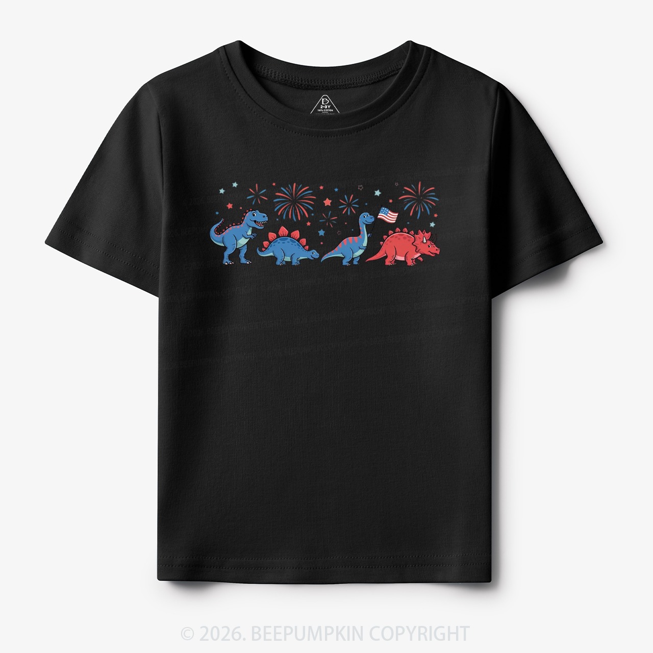 Cute Dinosaur American Flag Fireworks Toddler&Kid's Tees