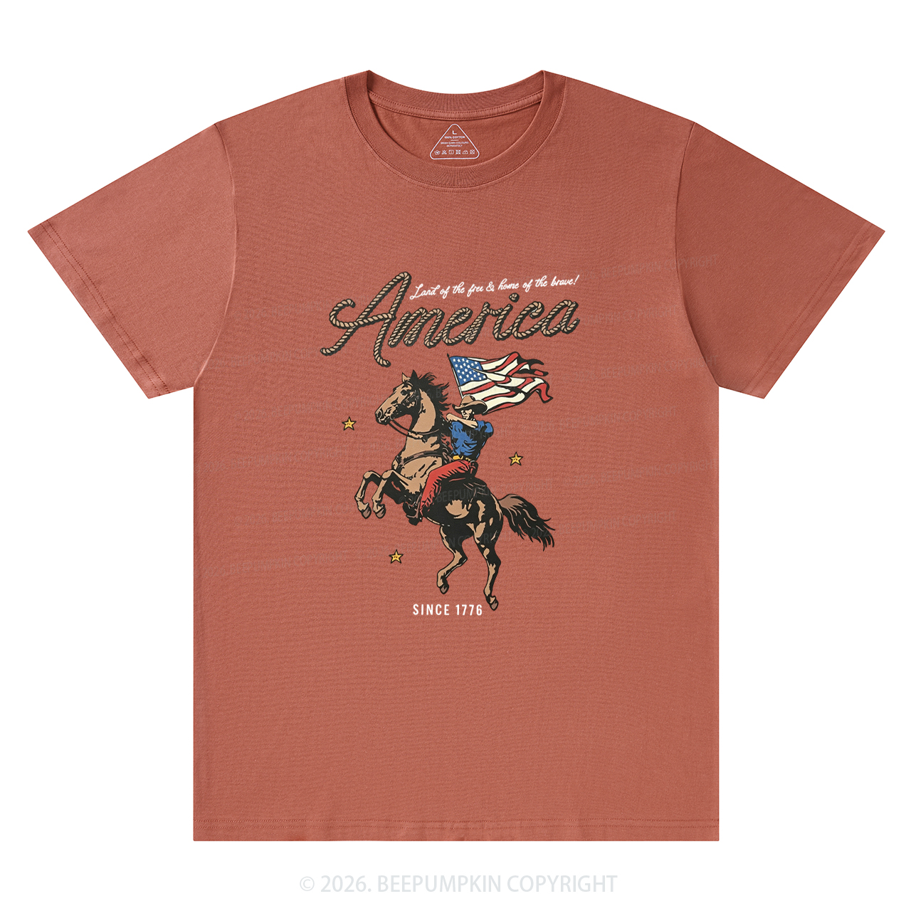 Western Cowboy Waving American Flag Retro T-Shirts