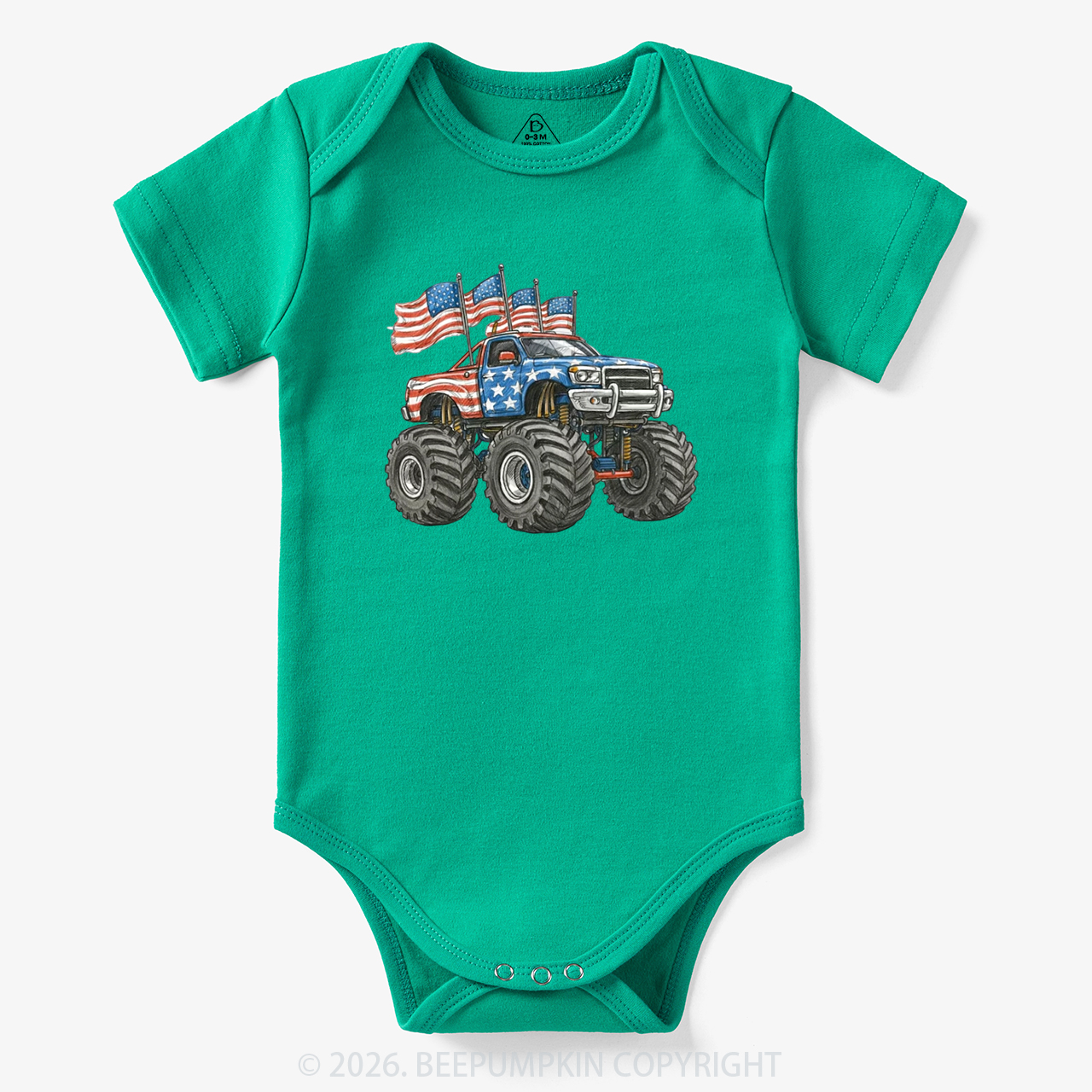 4th Of July Monster Truck American Flag Bodysuit