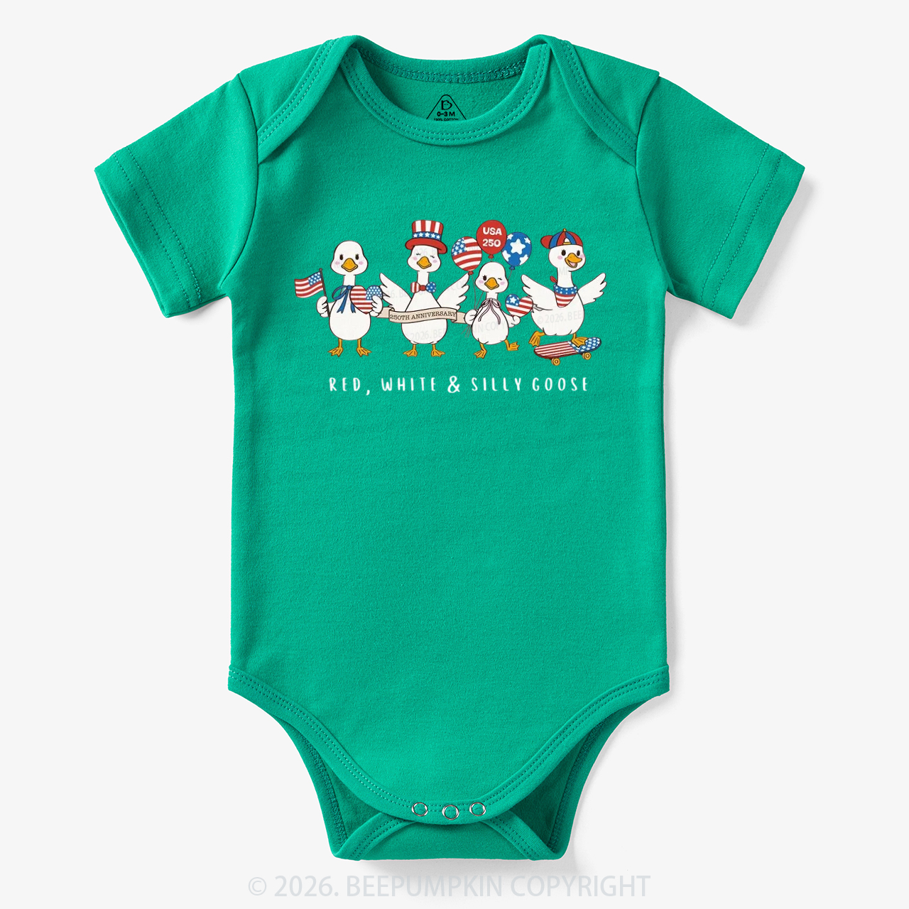 Red White Silly Goose USA 250 Patriotic Bodysuit