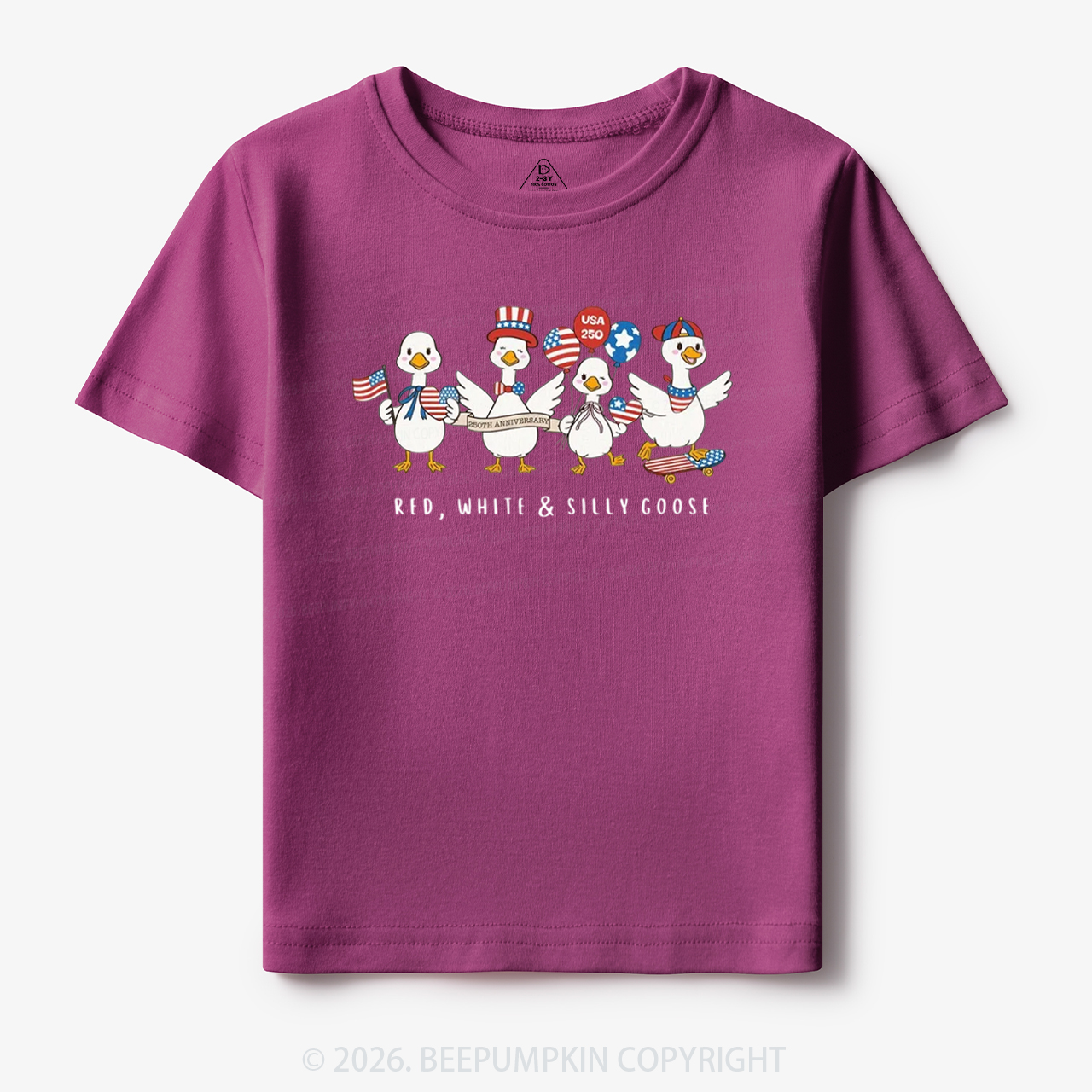 Red White Silly Goose USA 250 Patriotic Toddler&Kid's Tees