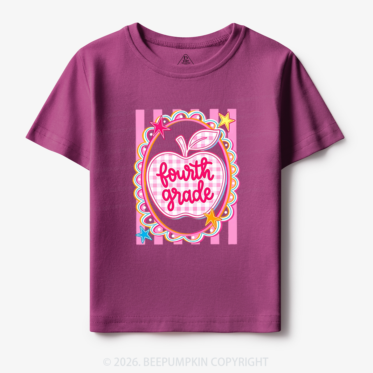Personalized Apple Pink Gingham Stripes Toddler&Kid's Tees