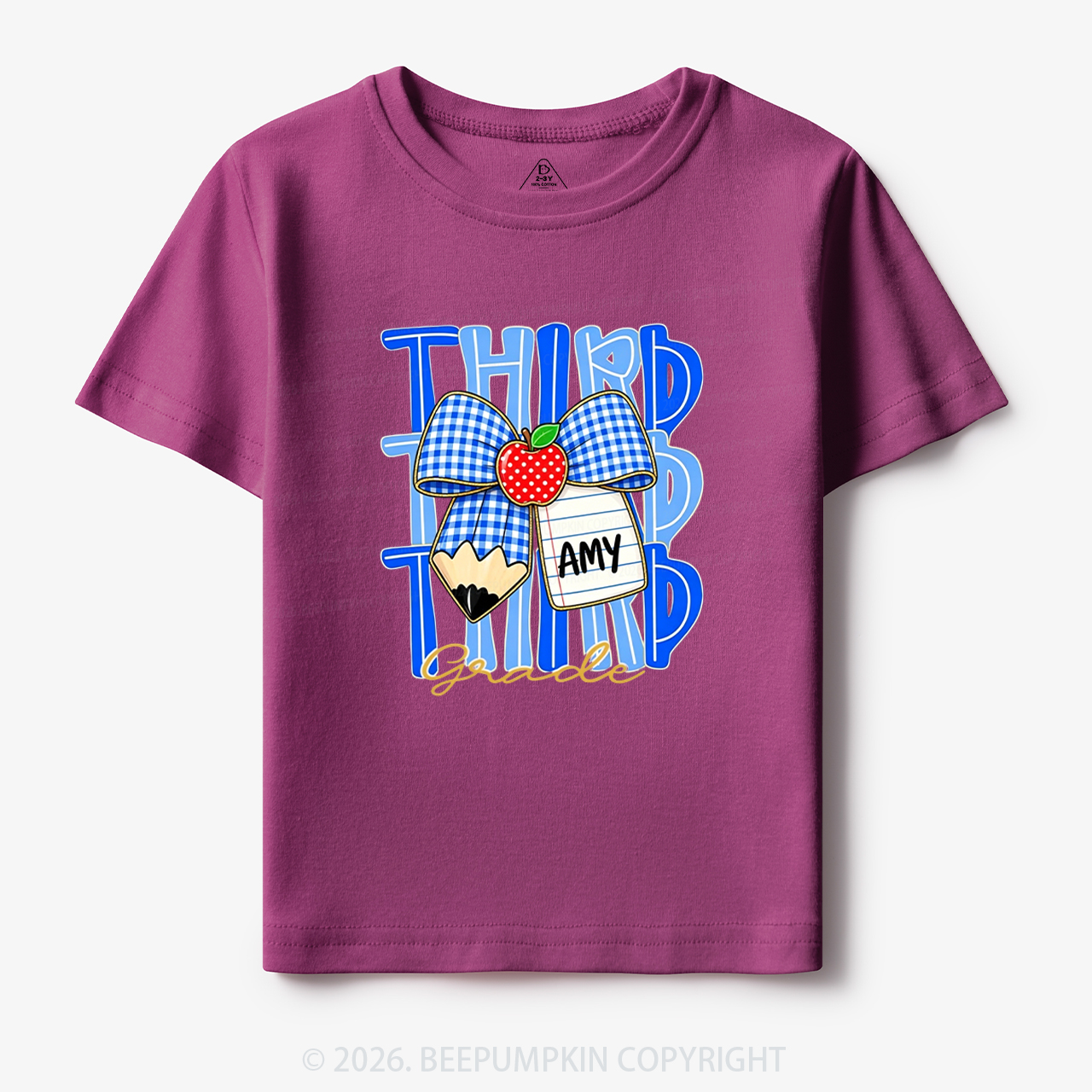 Personalized Blue Gingham Pencil Bow Toddler&Kid's Tees