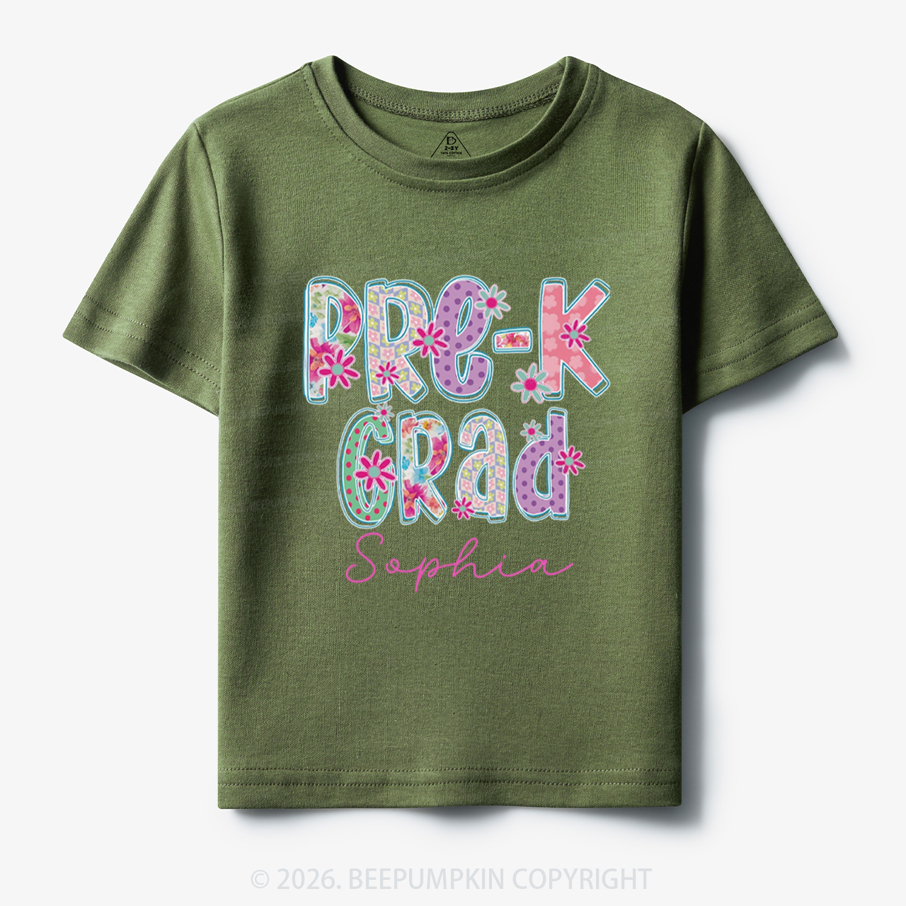 Personalized Name Sparkle Floral Pre‑K Grad Toddler&Kid's Tees