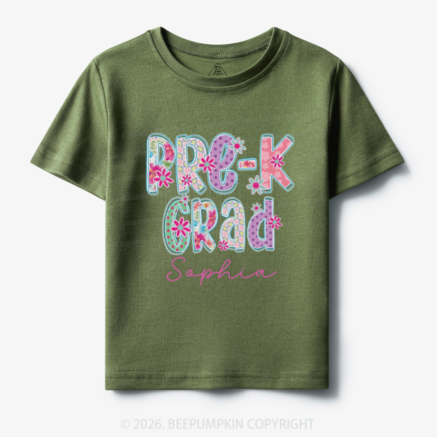 Personalized Name Sparkle Floral Pre‑K Grad Toddler&Kid's Tees