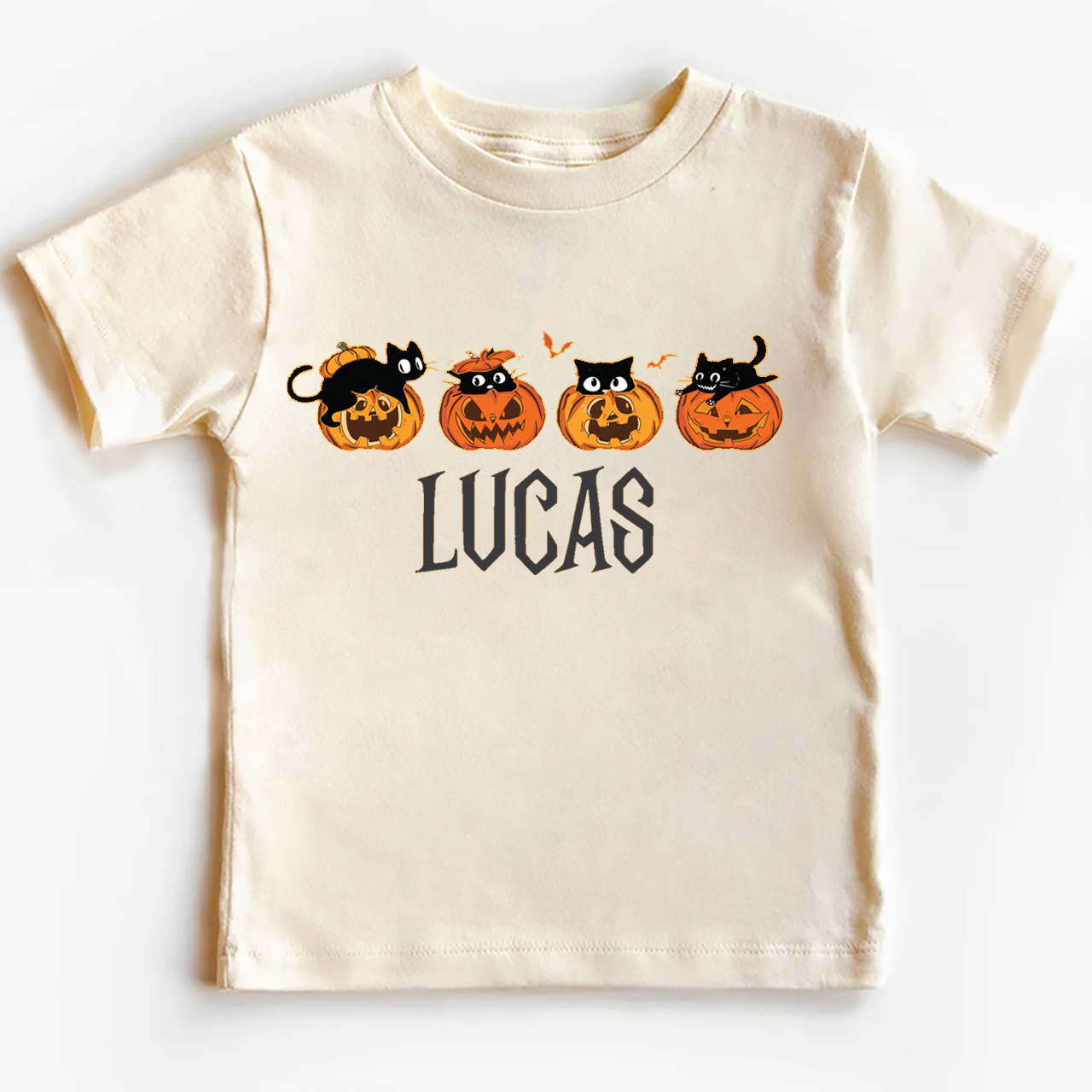 Personalized Halloween Pumpkin And Cat Kids Shirt 