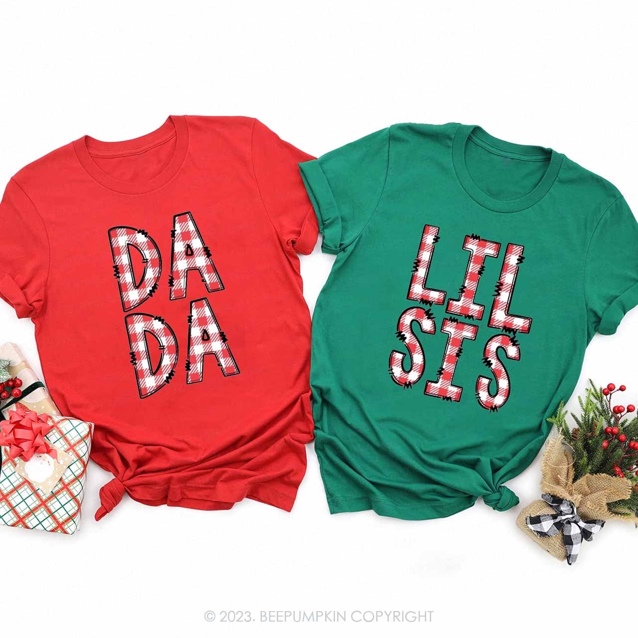 Personalized Christmas Plaid Name Matching Family Shirts Beepumpkin