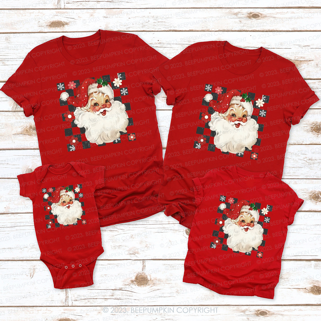 Retro Checkered Santa Claus Shirts For Family Beepumpkin