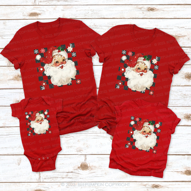 Retro Checkered Santa Claus Shirts For Family Beepumpkin