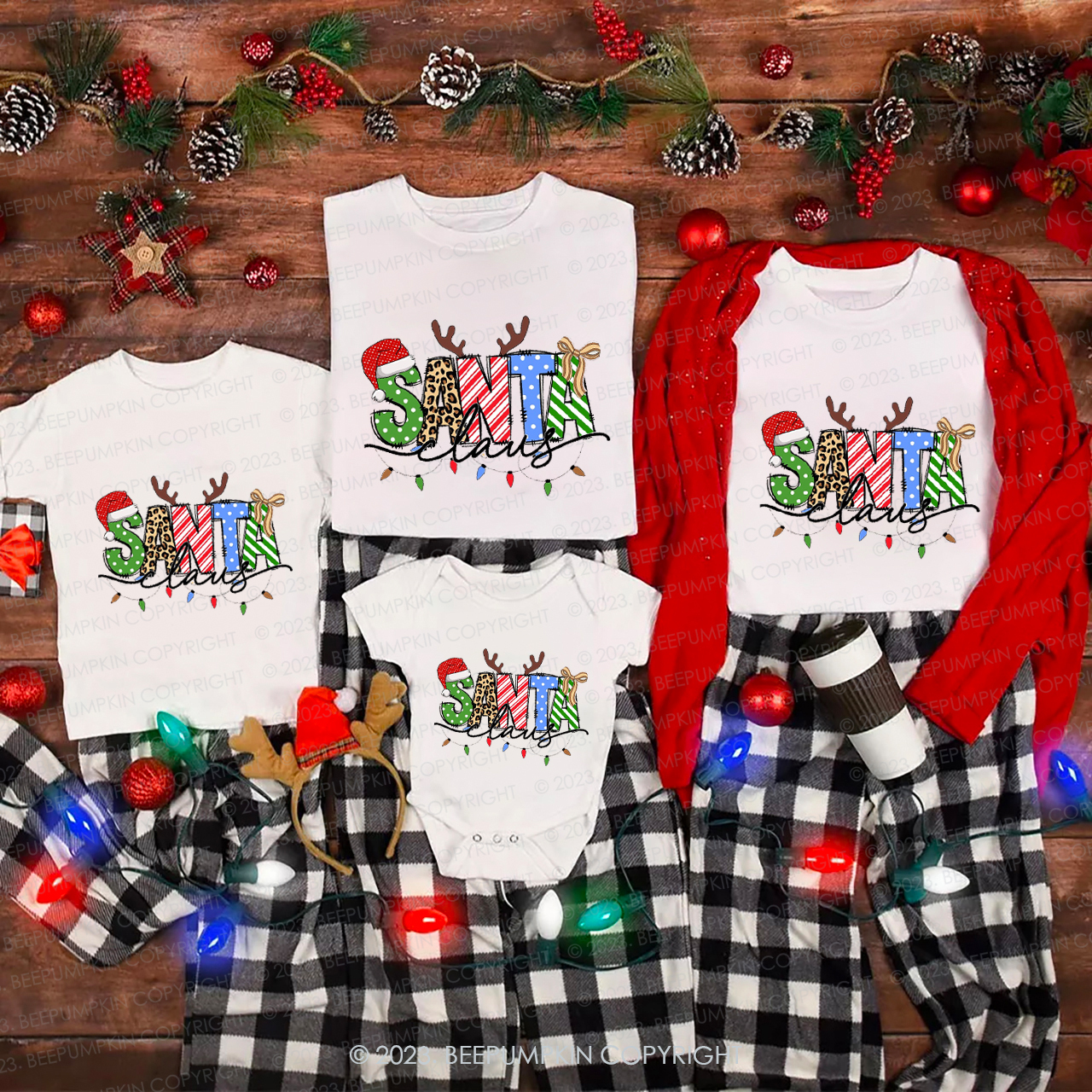 Santa Claus Lost Antlers Family Matching Tees Beepumpkin