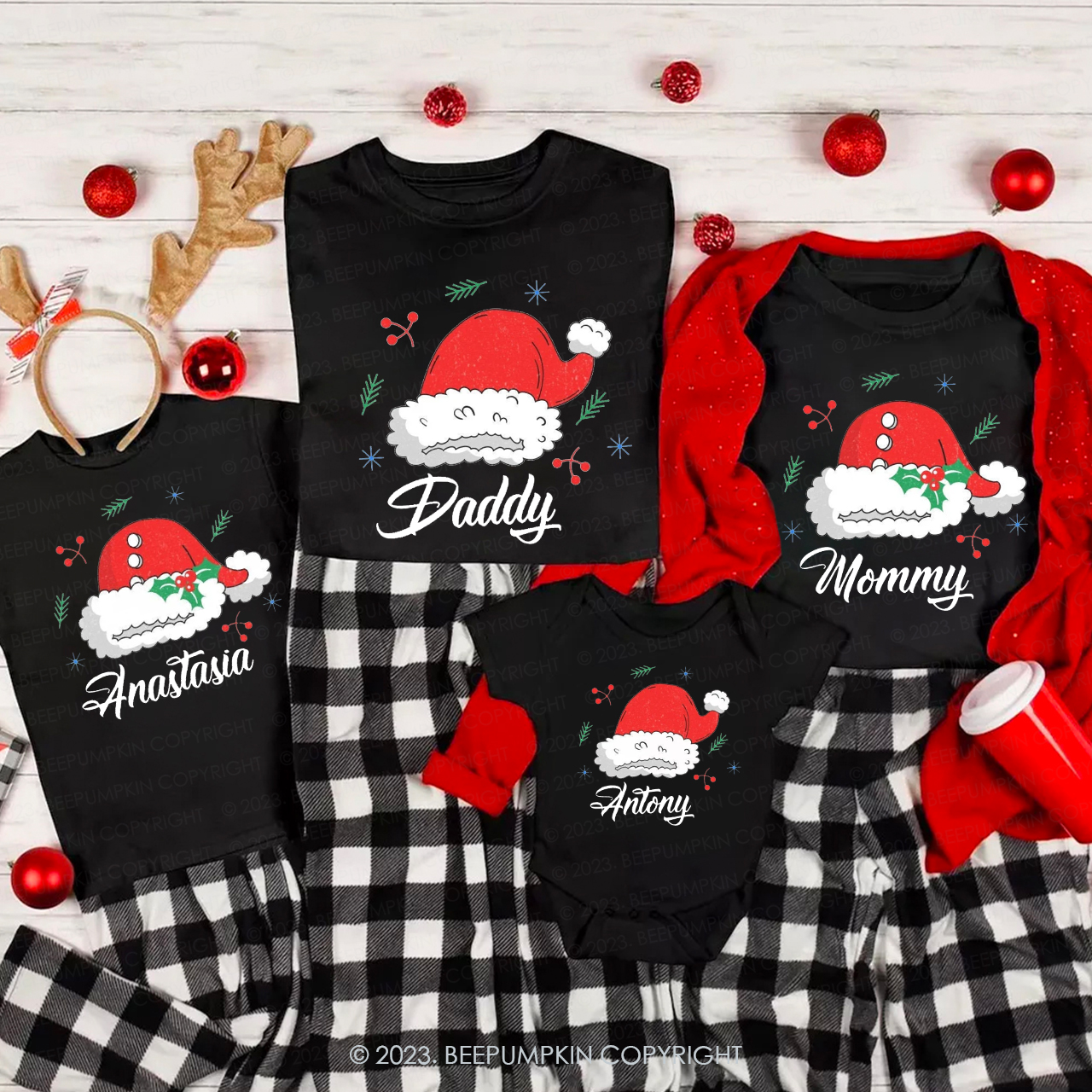 Custom Christmas Santa Claus Hat Matching Shirts Beepumpkin