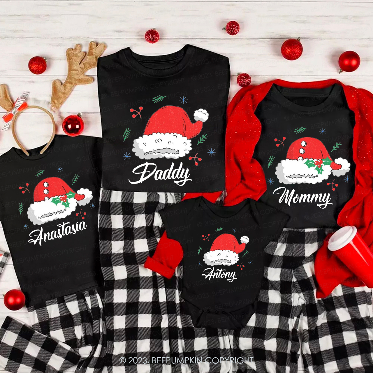 Custom Christmas Santa Claus Hat Matching Shirts Beepumpkin