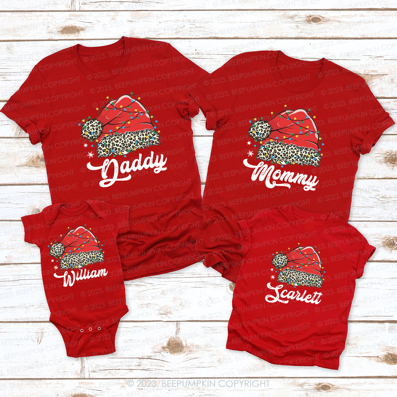 Christmas Red Santa Hat Family Matching Shirts Beepumpkin