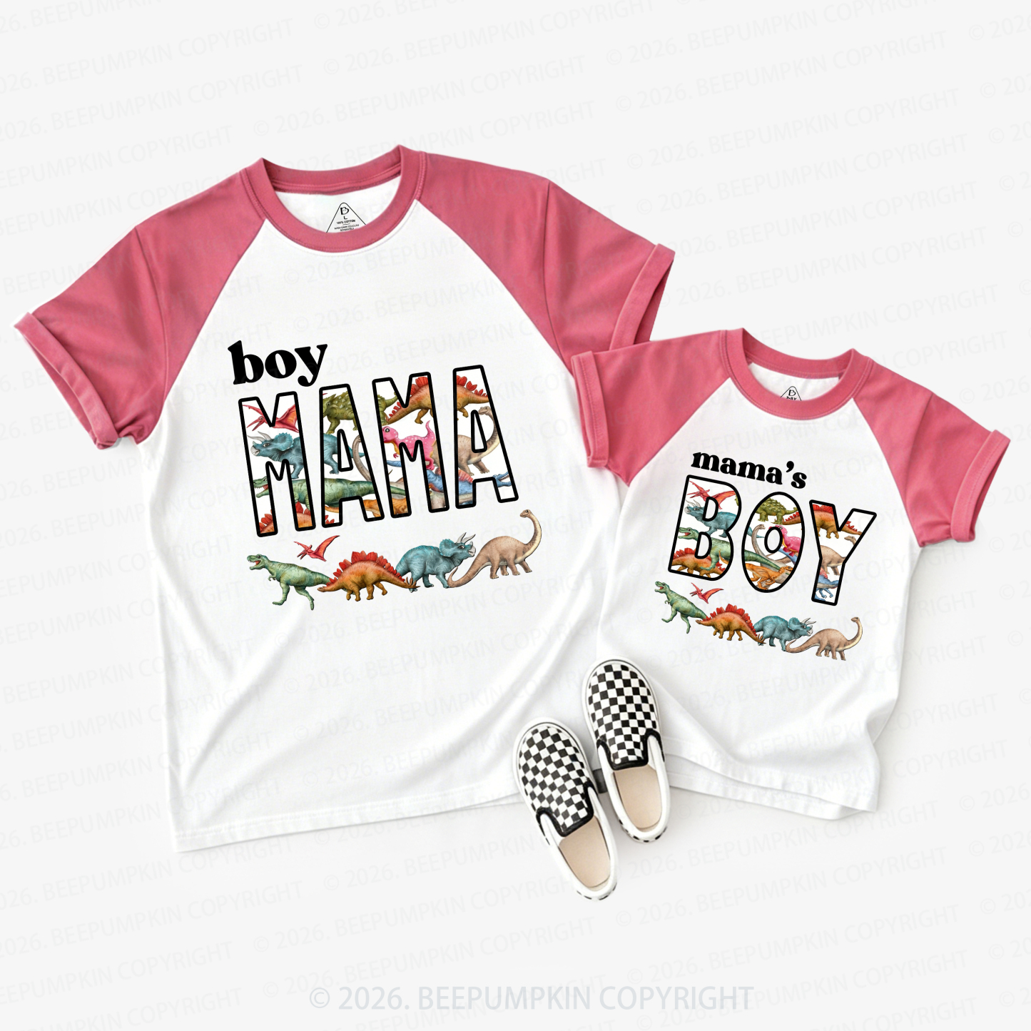 Dinosaur Mama & Boy Mom&Me Matching Raglan T-shirts