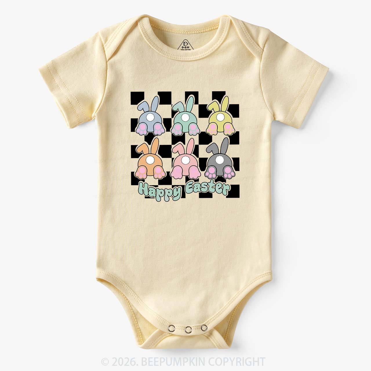 Happy Easter Bunnies Checkered Bodysuit