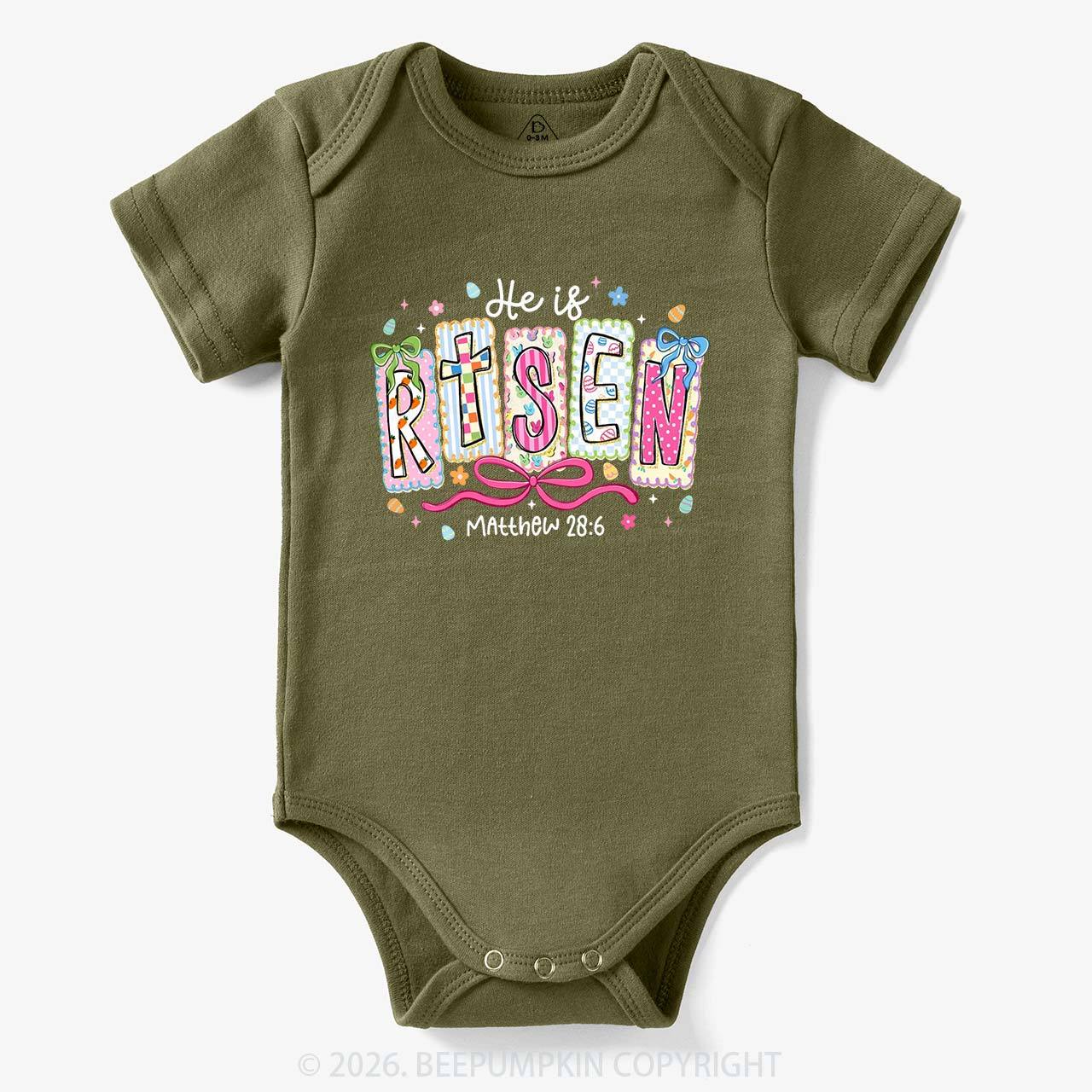 Easter Bow Lettering He Is Risen Baby Bodysuit