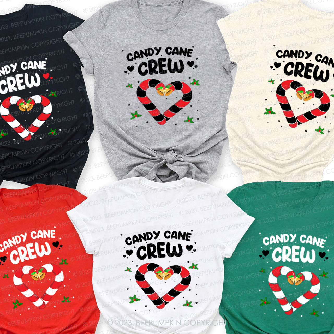 Candy Cane Crew Sweat Heart Christmas Family T-Shirt