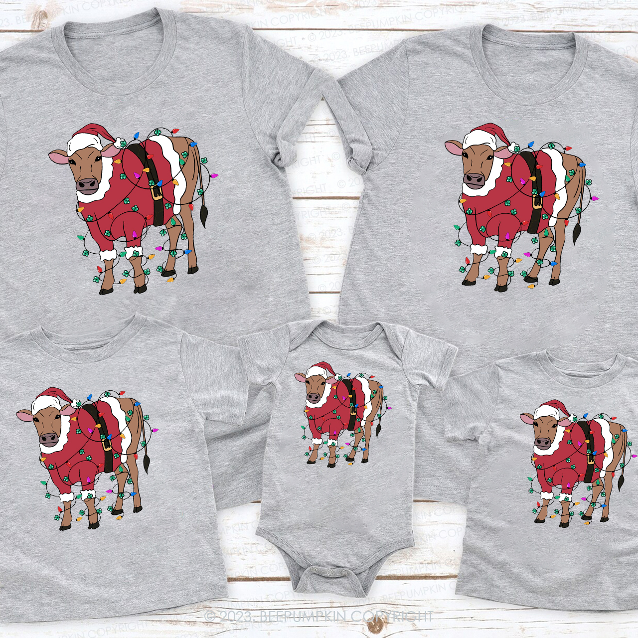 2023 Merry Christmas Lights Cows Family Christmas Shirt