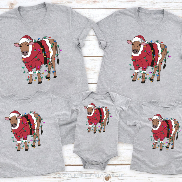 2023 Merry Christmas Lights Cows Family Christmas Shirt