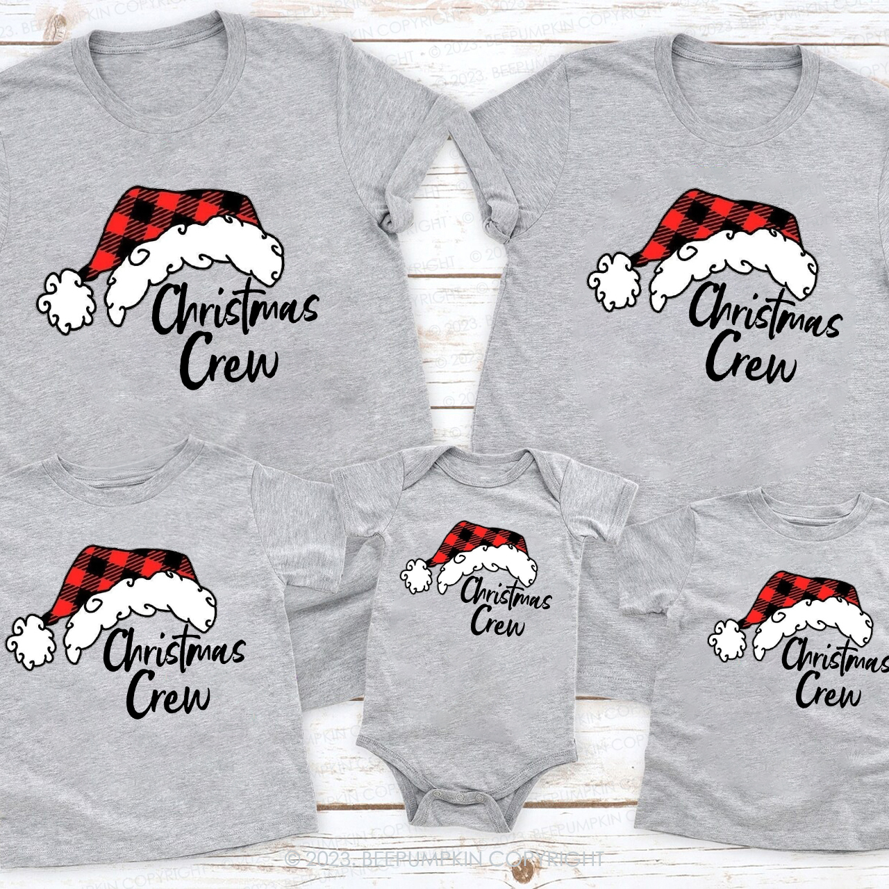 Christmas Crew Red Plaid Christmas Hat Family Matching Shirt