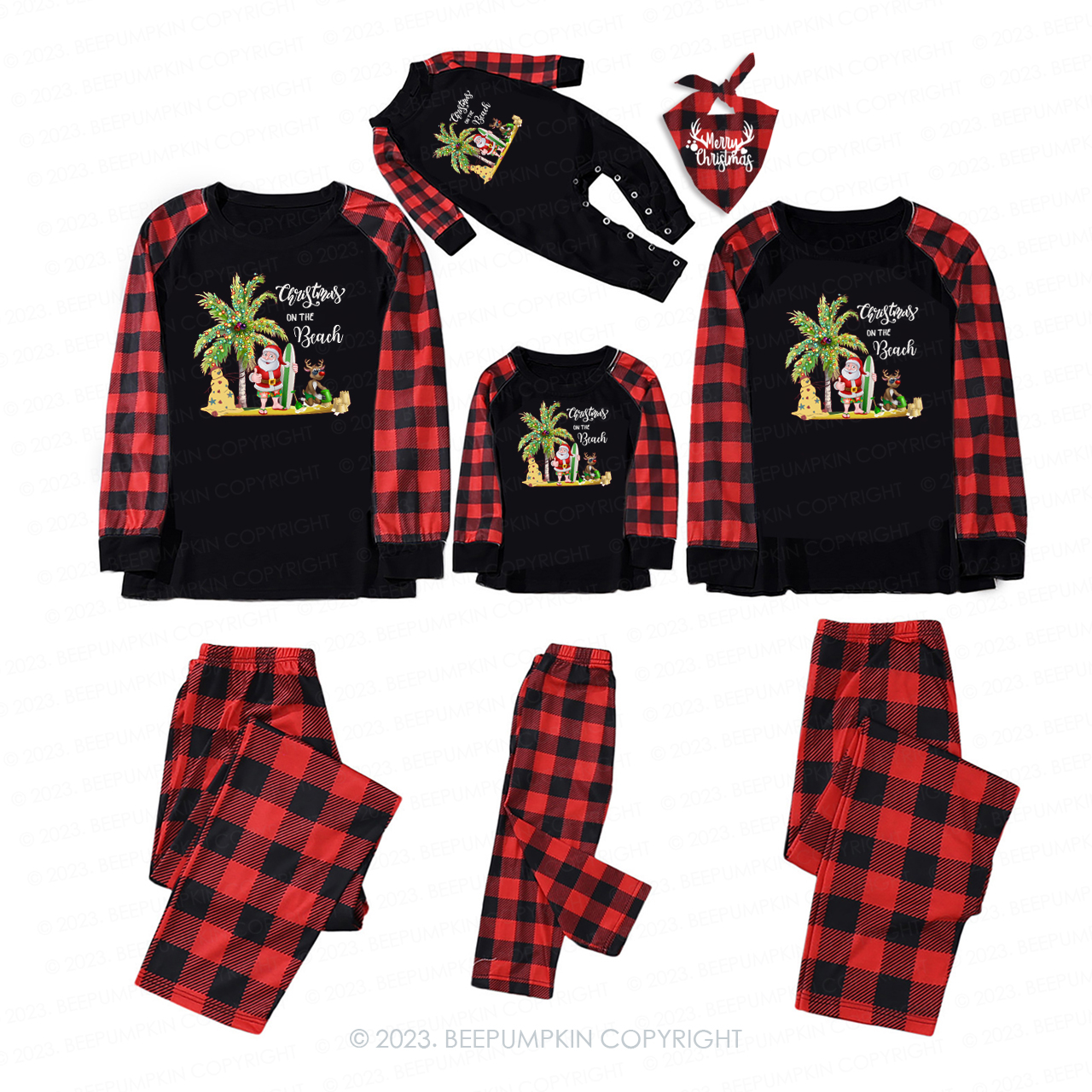 Santa With Elk Christmas On The Beach Matching Pajamas