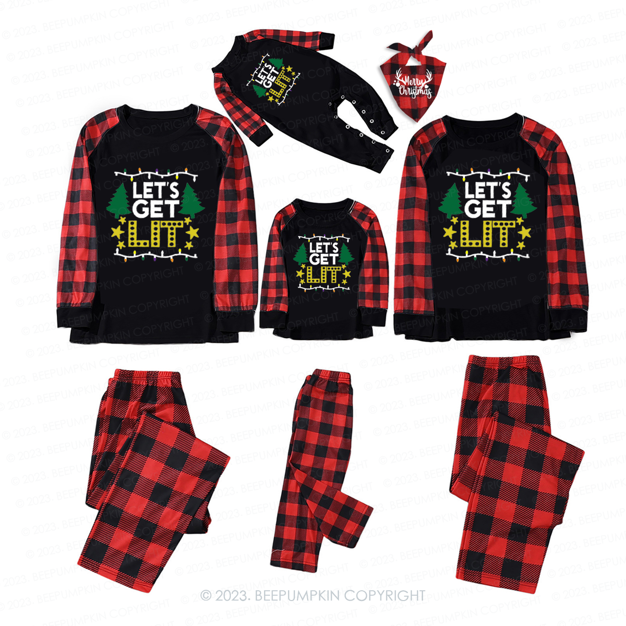 Funny Christmas Decor Let's get Lit Family Matching Pajamas