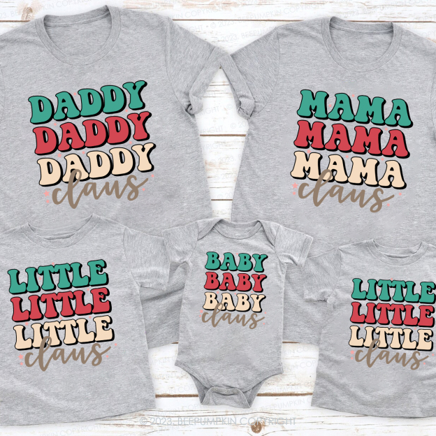 Claus Family Colored Letters Christmas Matching Shirts