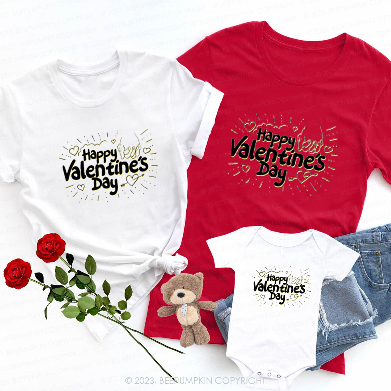 Happy Valentines Day Love is Shining Family Matching Shirts