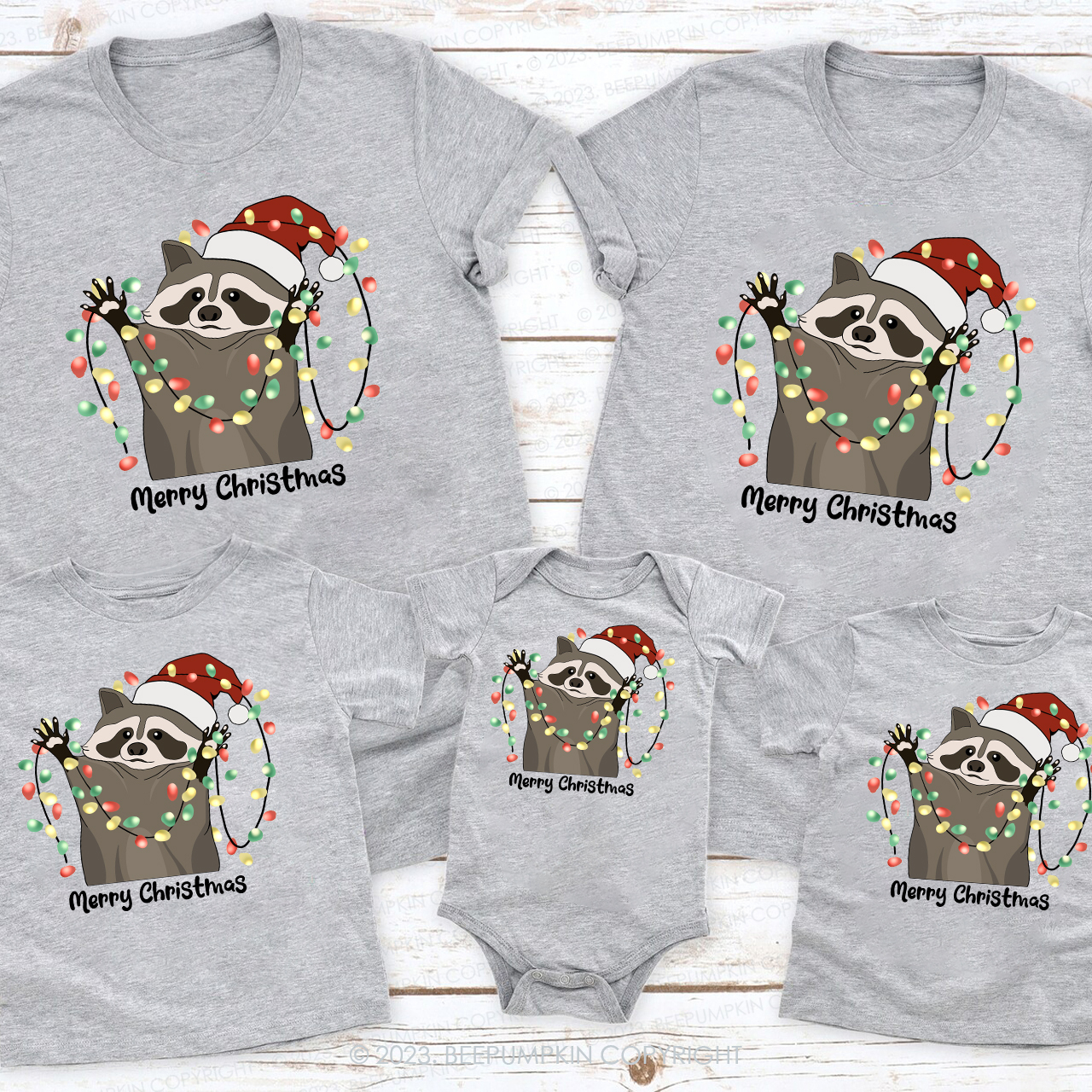 Christmas Raccoon Funny Animal  Happy Holidays Gift Matching Shirts