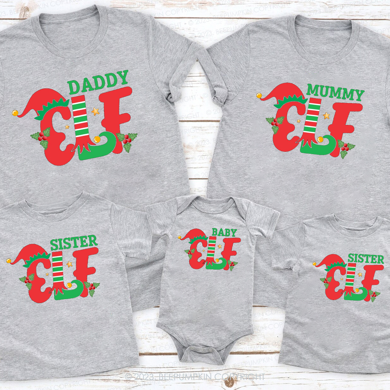 Personalised Cute Elf Christmas  Eve Family Matching Shirts
