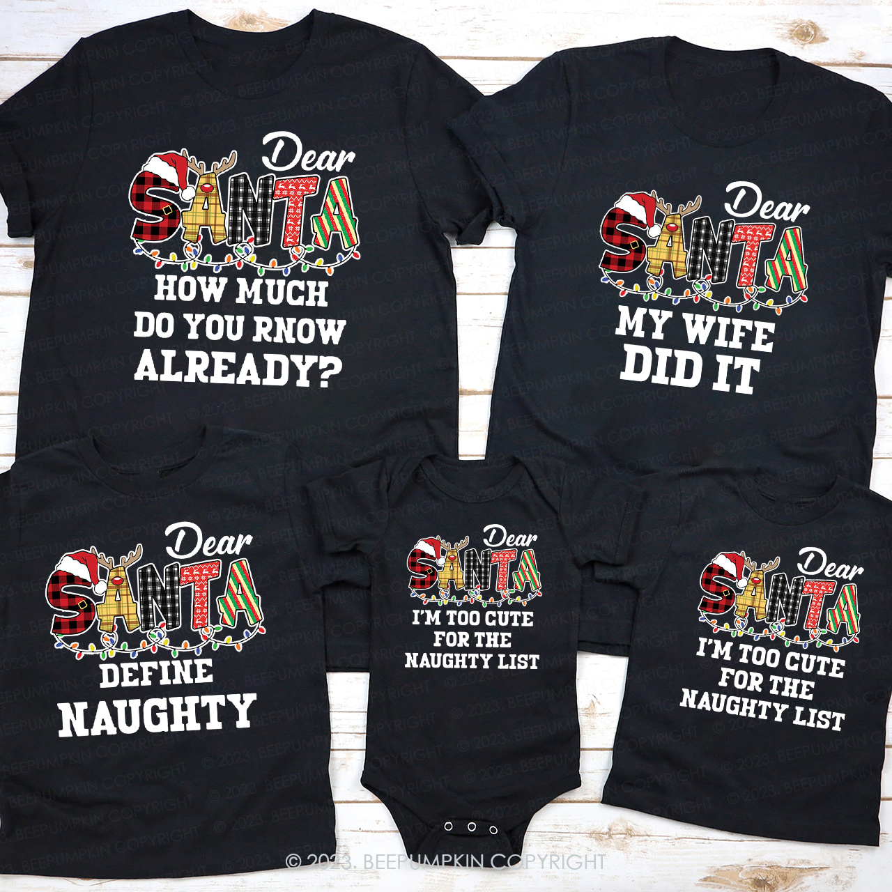 Dear Santa Spelling Design Christmas Matching Shirts