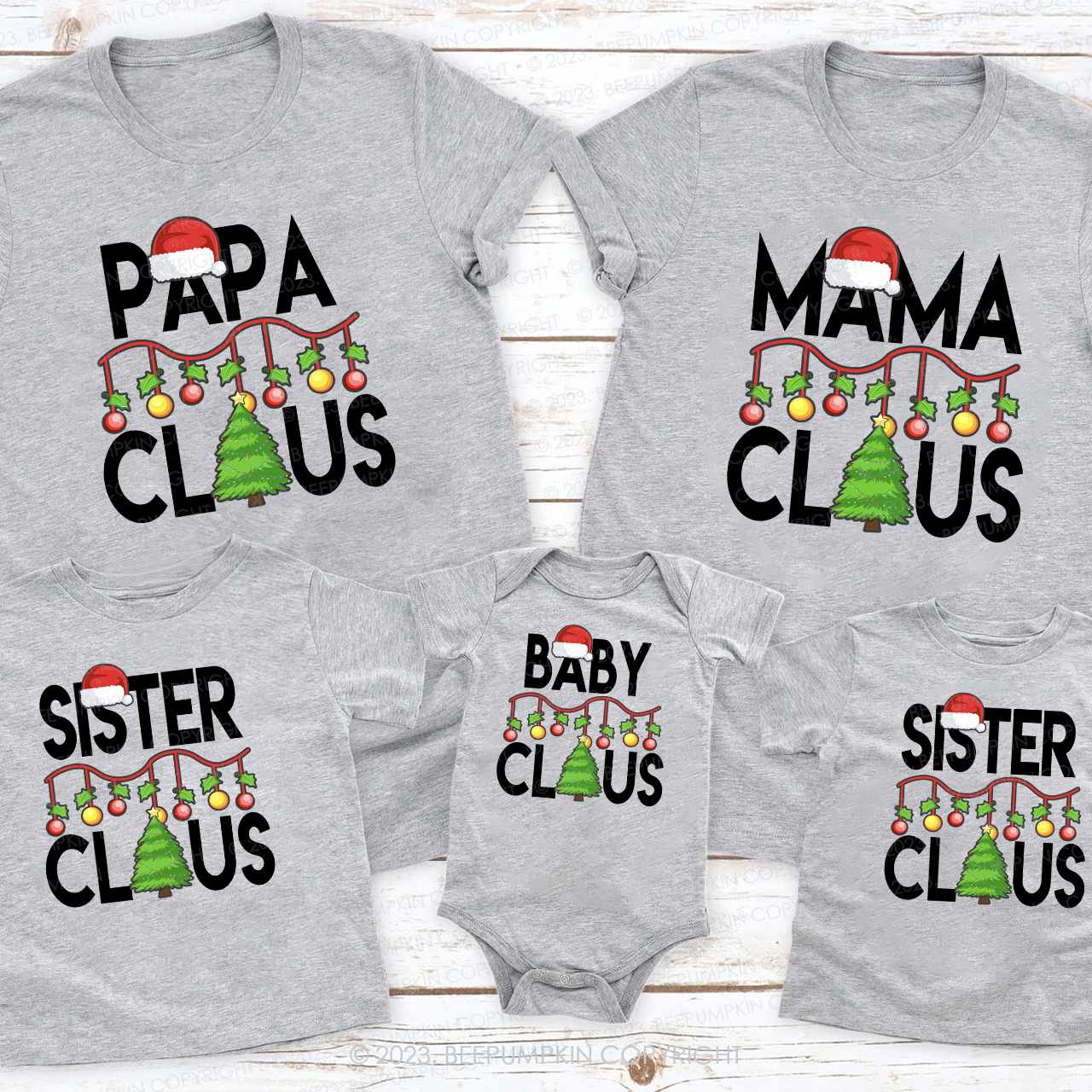 Personalized Cute Claus Christmas Candy Cane Matching Shirts