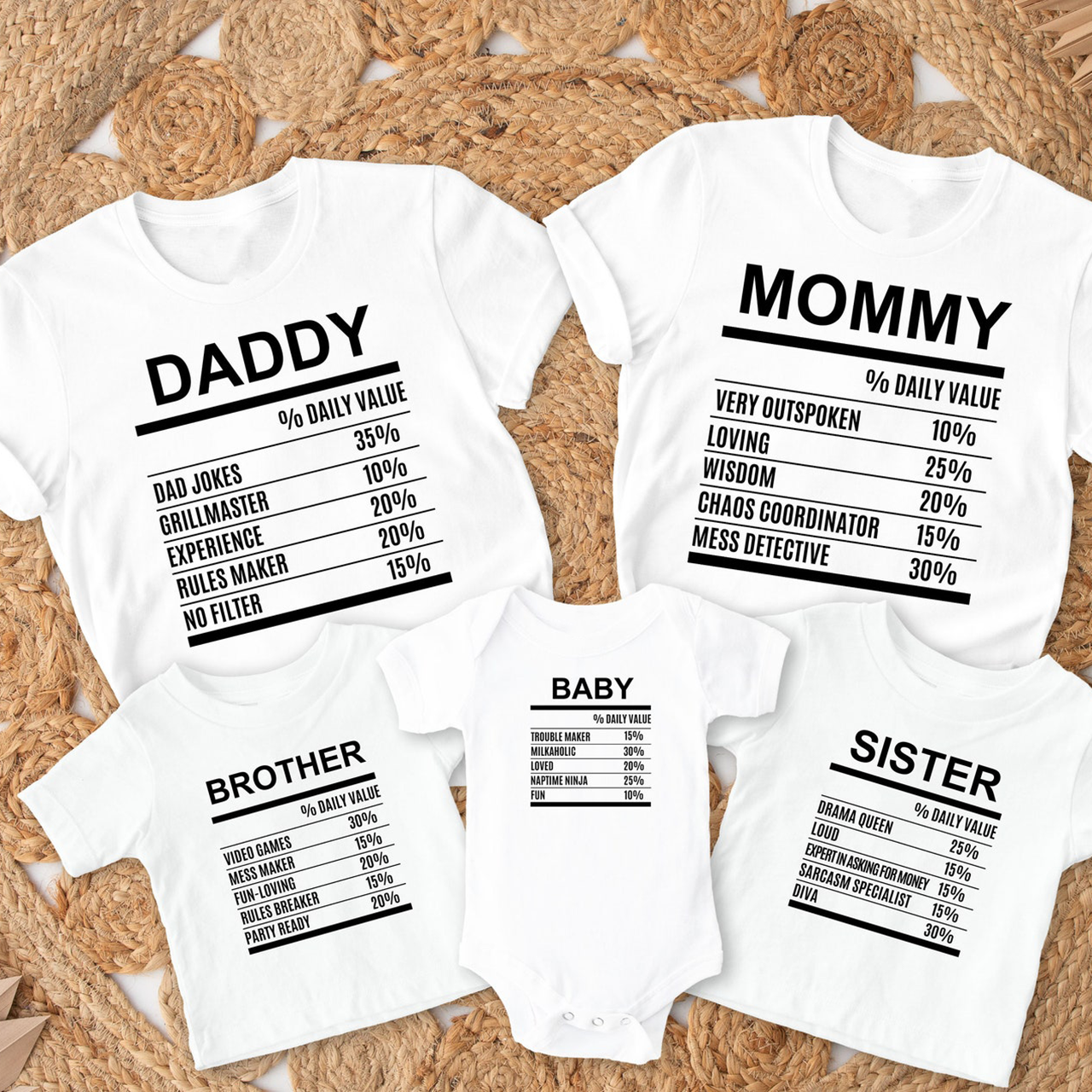 Family Nutrition Facts Group Matching T-Shirts