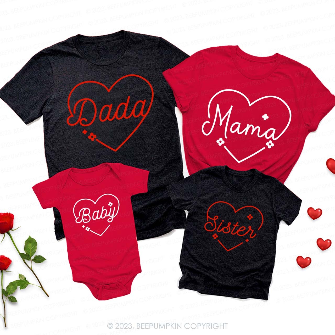 Flower Heart Valentine's Day Family Matching Shirts
