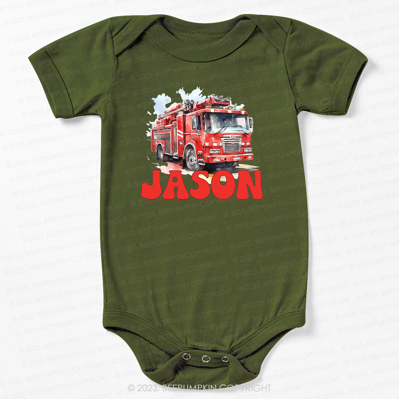 Personalized Name Firetruck Bodysuit For Baby