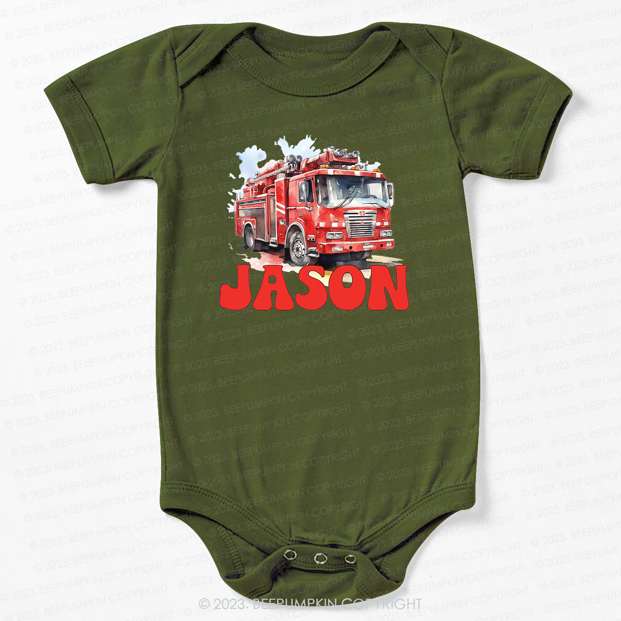 Personalized Name Firetruck Bodysuit For Baby