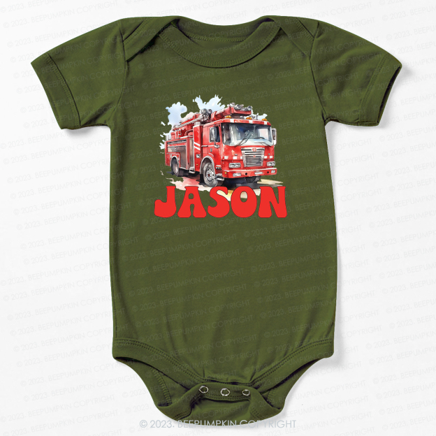 Personalized Name Firetruck Bodysuit For Baby