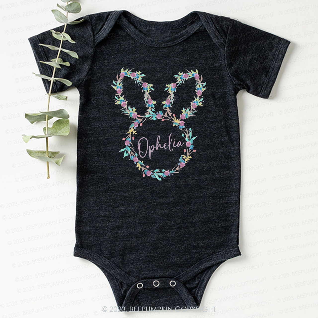Floral Bunny Head Easter Bodysuit For Baby
