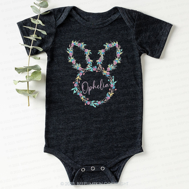 Floral Bunny Head Easter Bodysuit For Baby