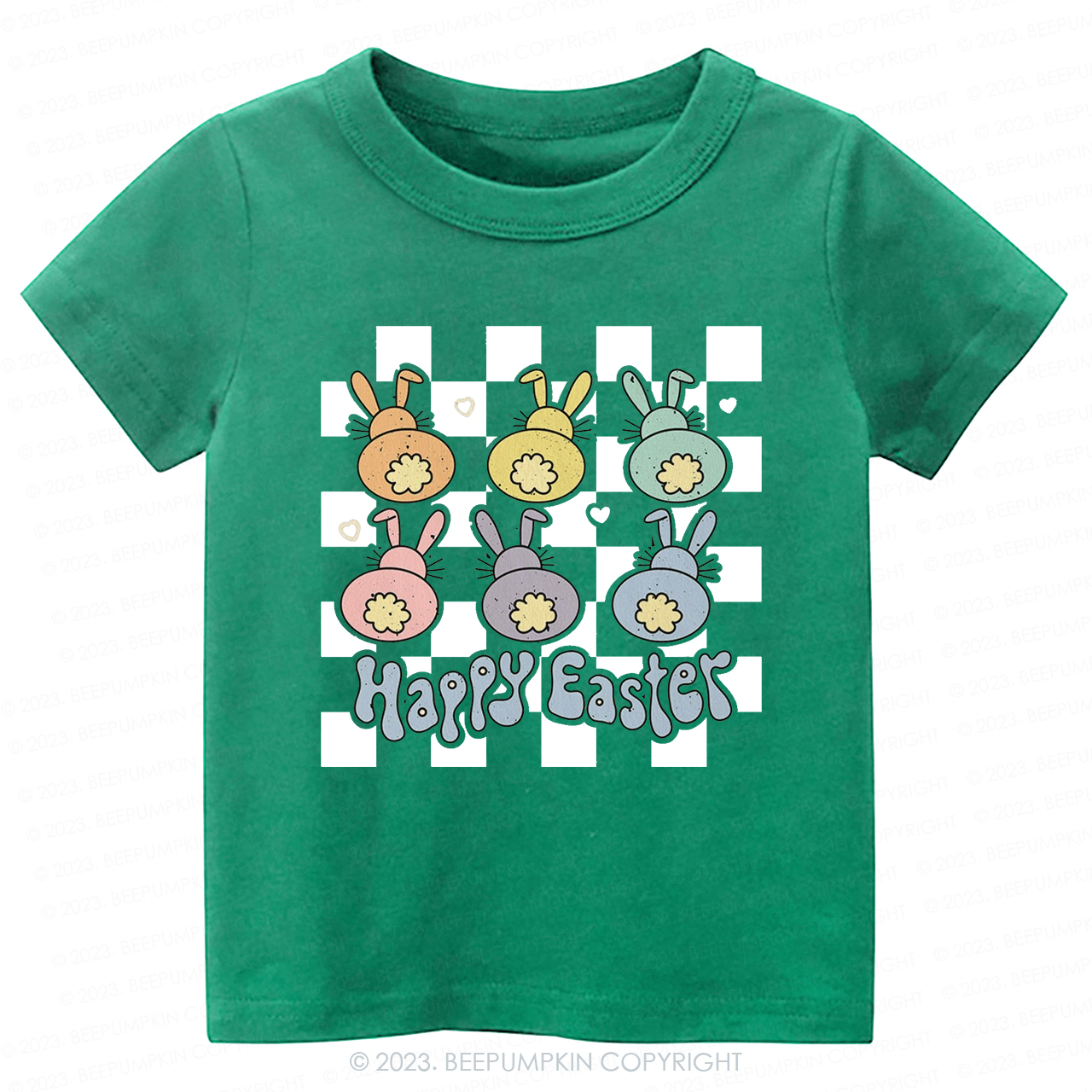 Happy Easter Checkered Bunnies-Toddler Tees