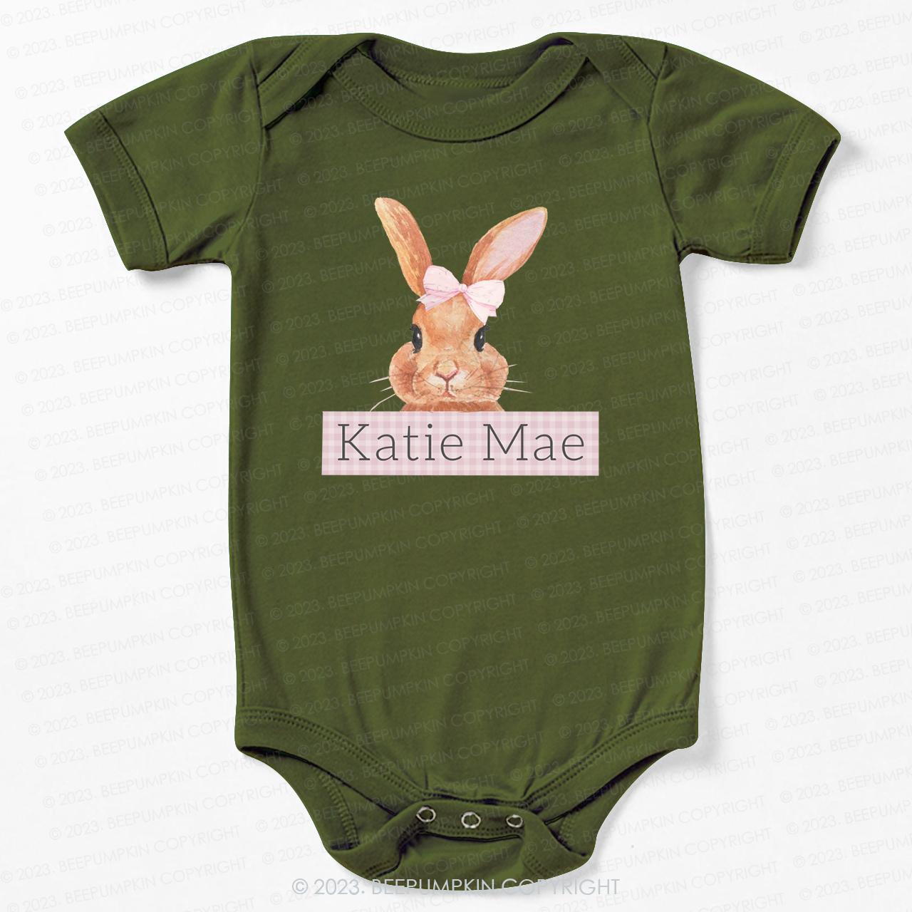 Pink Bunny Gingham Name Bodysuit For Baby