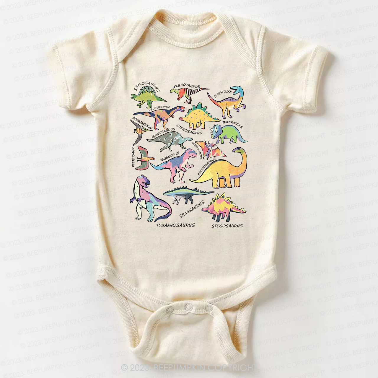 Retro Natural Baby Bodysuit - Types of Dinosaurs