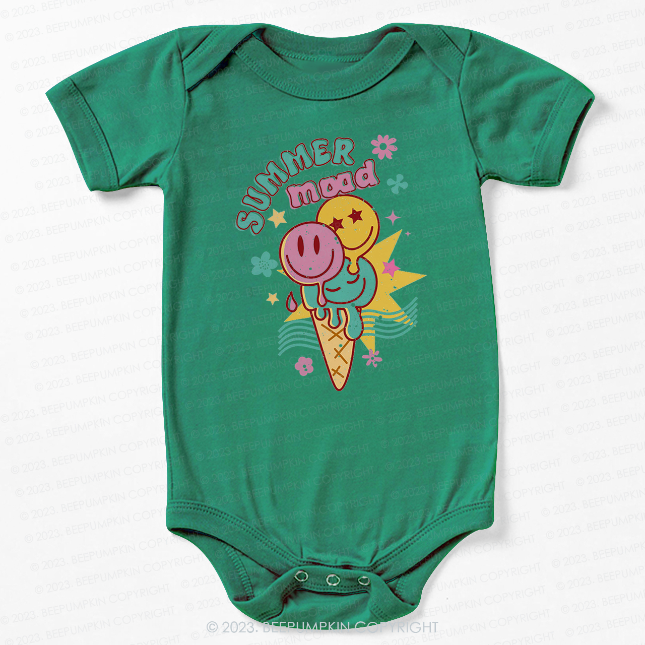 Summer Mood Ice Cream Happy Face Bodysuit For Baby
