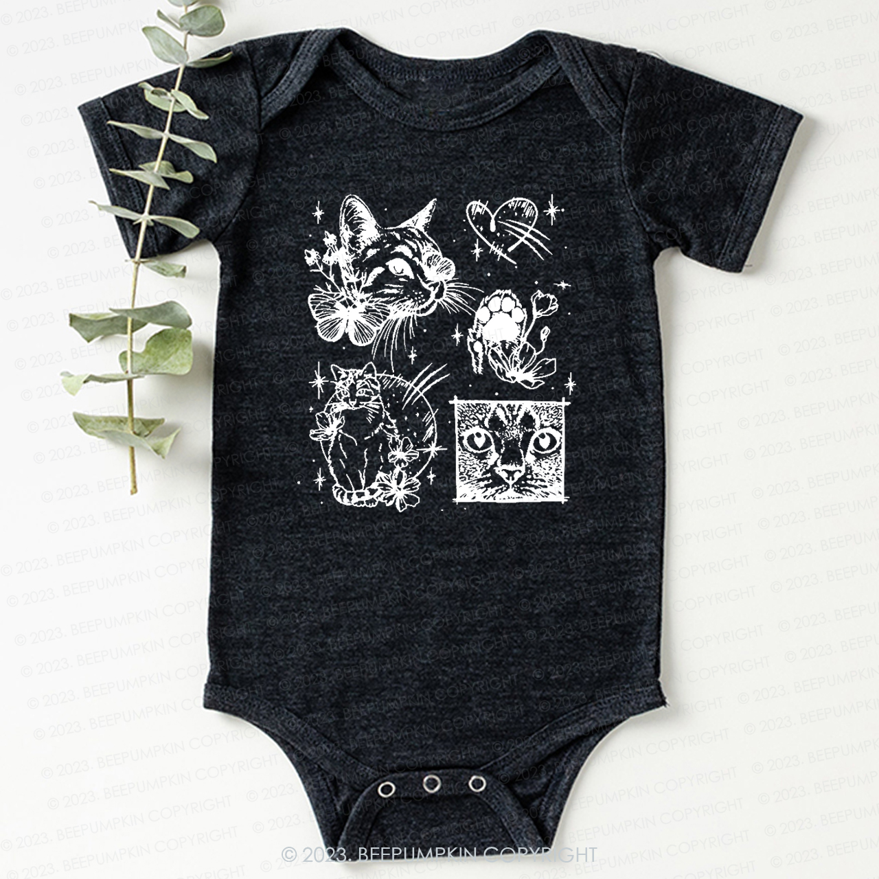 Cats Outlined Retro Bodysuit For Baby