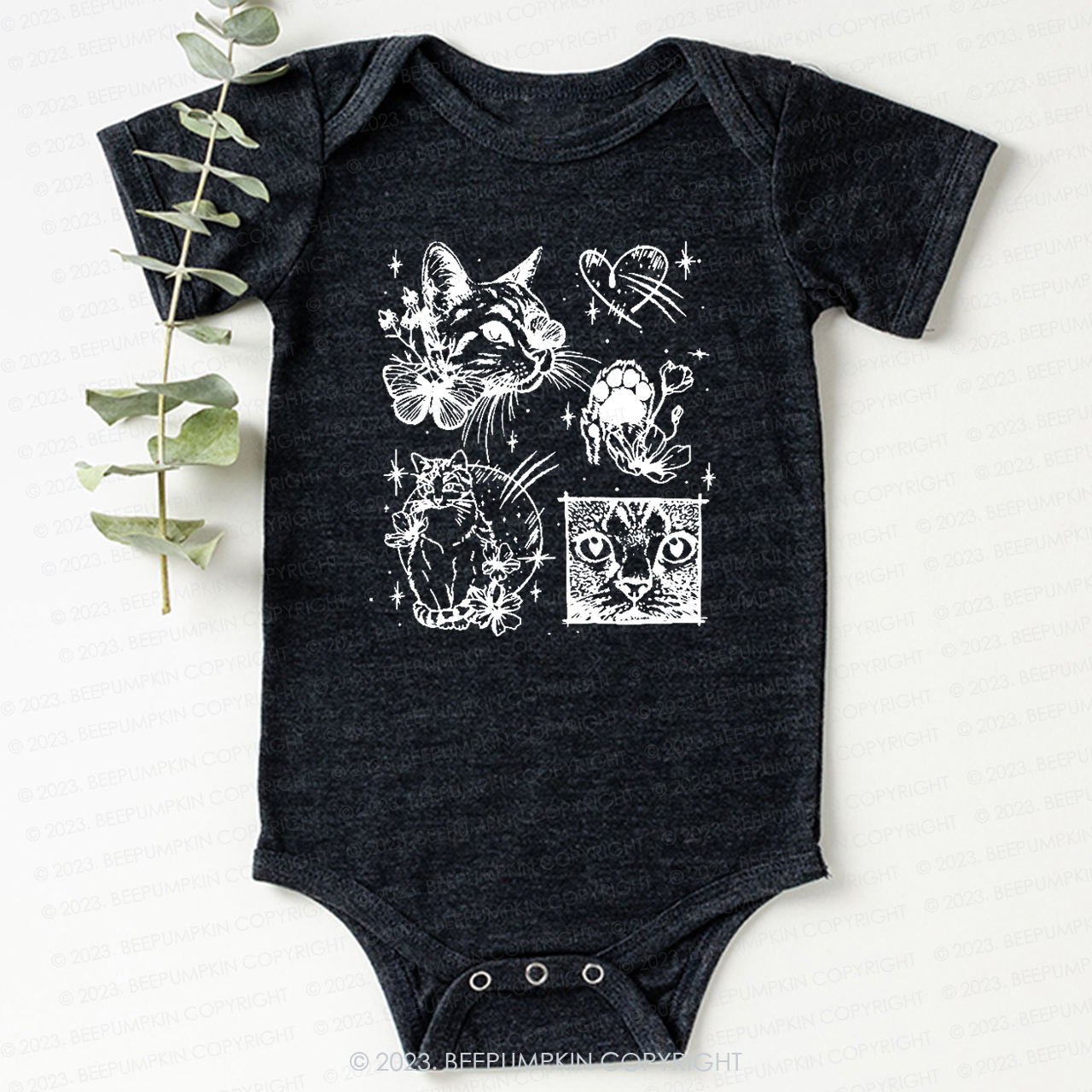 Cats Outlined Retro Bodysuit For Baby