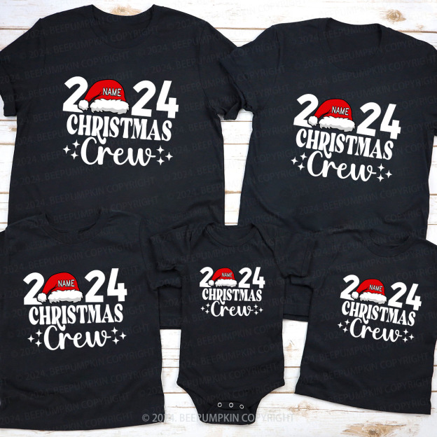 Personalized Christmas Crew 2024 Name On Santa Hat Shirts