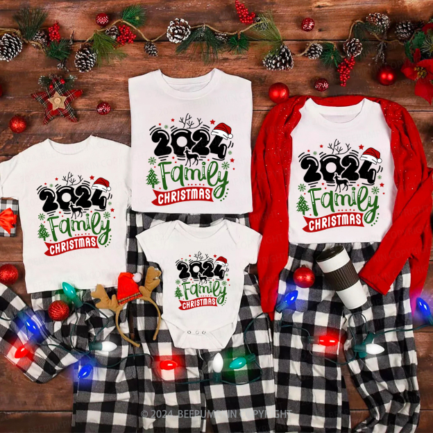 Christmas Hat With 2024 Family Matching Shirts