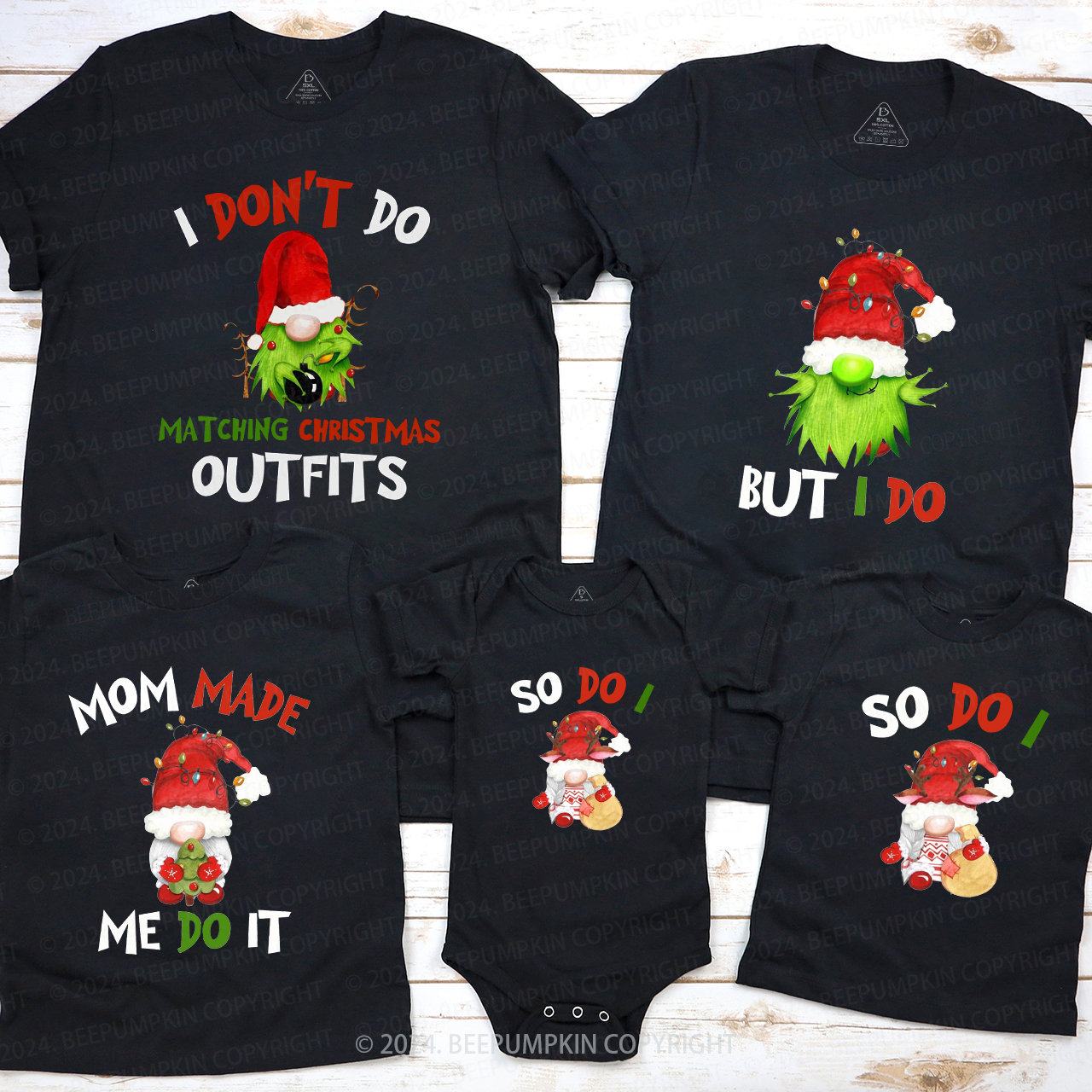 Funny I Don't Do Matching Christmas Gnomes Matching T-Shirts