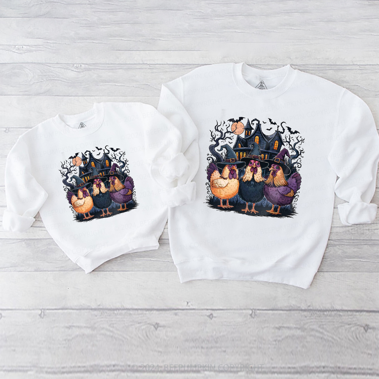 Halloween Chickens Haunted House Family Matching Sweatshirt